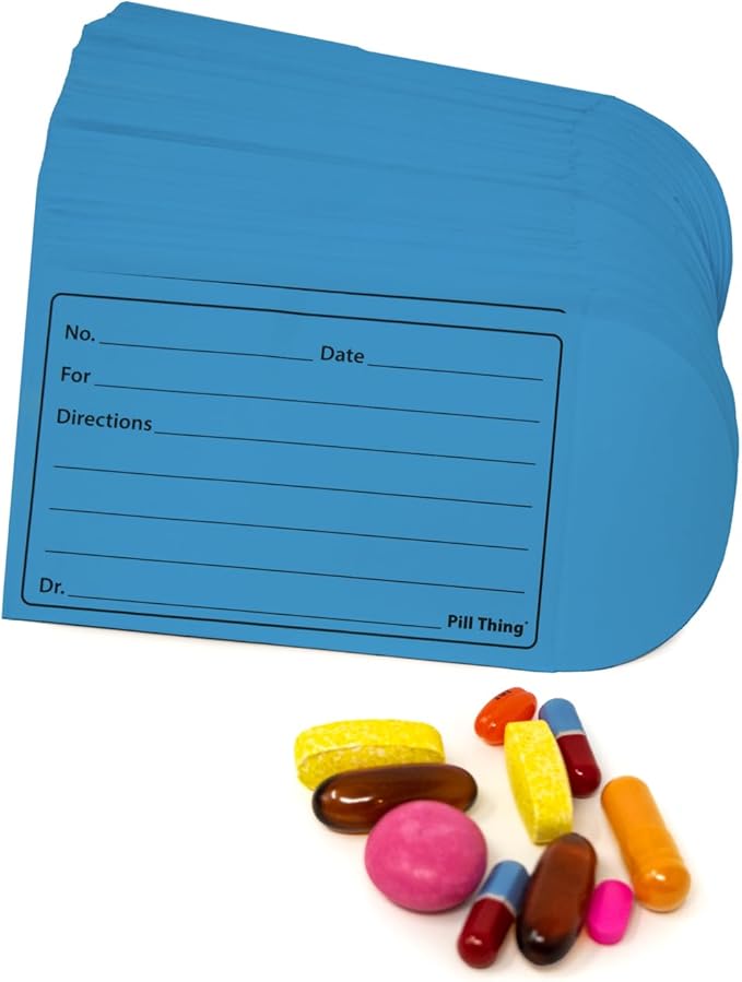 Peel and Seal Printed Pill Envelopes, 3.5" x 2.5", Easy-to-Fill Design, Secure Resealable Closure, Fits Various Medication Sizes (Blue, 200 Pack)