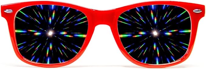 GloFX Ultimate Diffraction Glasses - Red - 3D Prism Rainbow Effect - Great Edm, Festival, Concert, Fireworks, Christmas Lights, and Rave Accessory - Red Frames