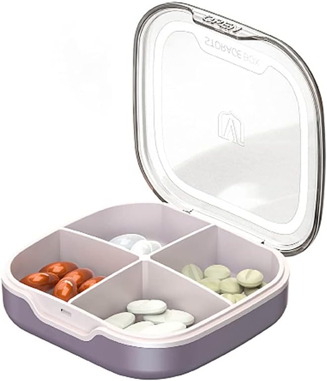 Pill Case Compartment Portable Pill Organizer Divided Vitamin Box Medicine Holder for Daily and Travel Use-4 Compartments-Russet