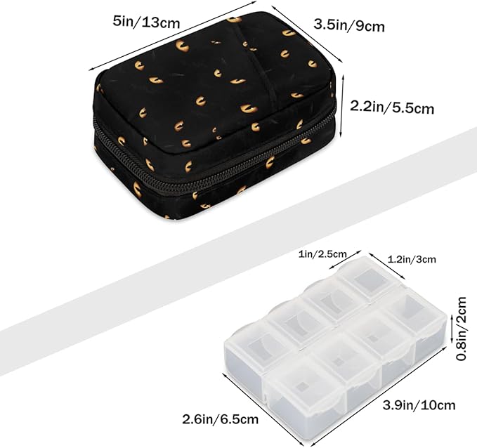 Black cat Eyes Pill Case Everyday Travel, 7 Day Weekly Medicine Pill Box Compact Portable Pills Bottle Organizer with Zipper for Daily Vitamin Medicine Holder Bottle Organizers Bag