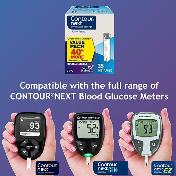 Ascensia Contour Next Blood Glucose Test Strips for Diabetes – 35 Count (1 Pack) - Accurate, No Coding, Second-Chance Sampling, Compatible with All Contour Next Meters for Easy Blood Sugar Testing