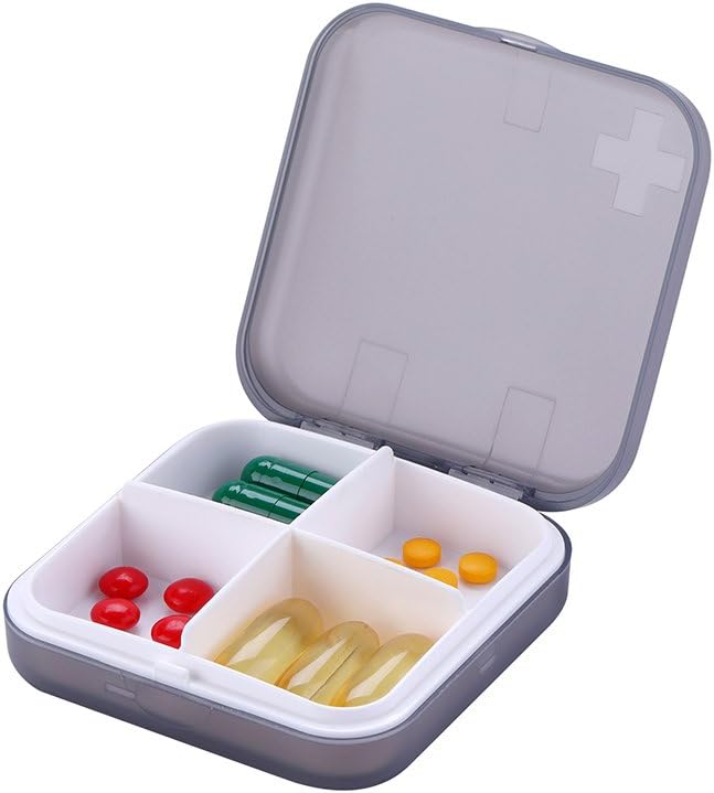 Portable Pill Organizer - Slim Pill Box for Purse or Travel, Compact Pill Case(4+6 Compartment,Gray)