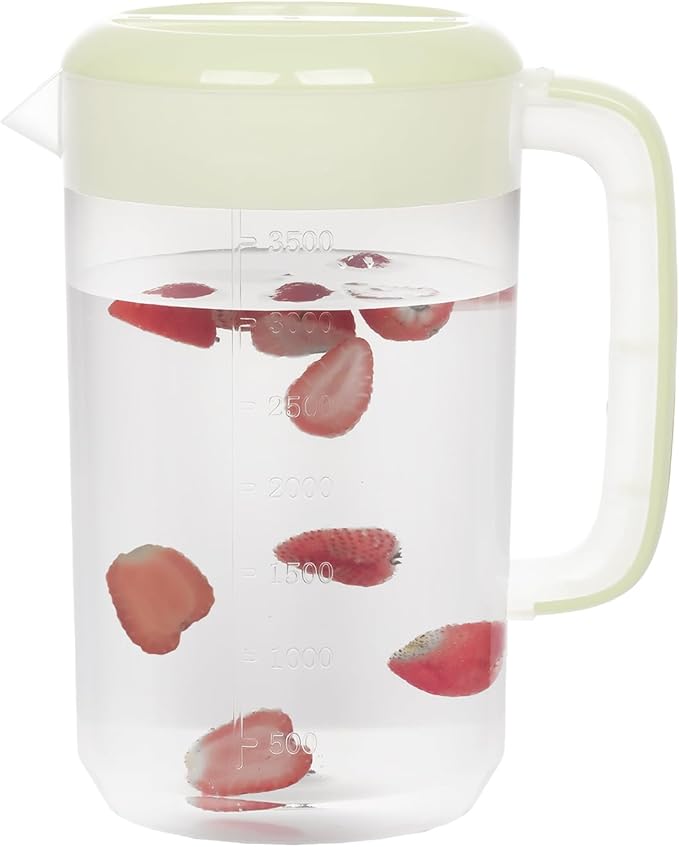 Clear Pitcher with Lid 1 Gallon, Large Plastic Ice Tea Pitcher for Fridge, Juice Pitcher Water Pitcher, Sun Tea Jug, Gallon Pitcher with Lid and Spout - Clear (green)