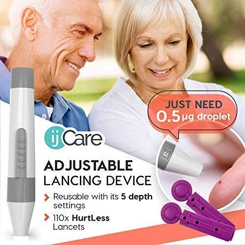 Oh’Care Lite Blood Sugar Test Kit – Blood Glucose Meter with Strips and Lancets, Lancing Device, Log, and Case - One Touch Eject Glucometer (50 Strips & 50 Lancets)