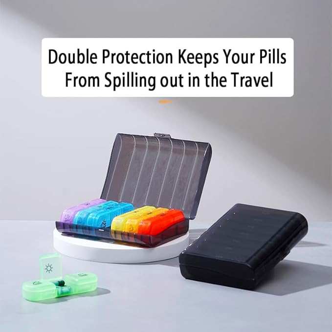 7-Day Travel Pill Organizer, 3 Times a Day, AM PM Pill Box 21 Tray with One-Side Large Opening for Easy Filling, Portable Travel Medicine Case for Medication, Vitamin, Fish Oil, Supplements