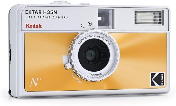 Kodak EKTAR H35N Half Frame Film Camera, 35mm, Reusable, Focus-Free, Bulb Function, Built-in Star Filter, Coated Improved Lens (Film & AAA Battery are not Included) (Glazed Orange)