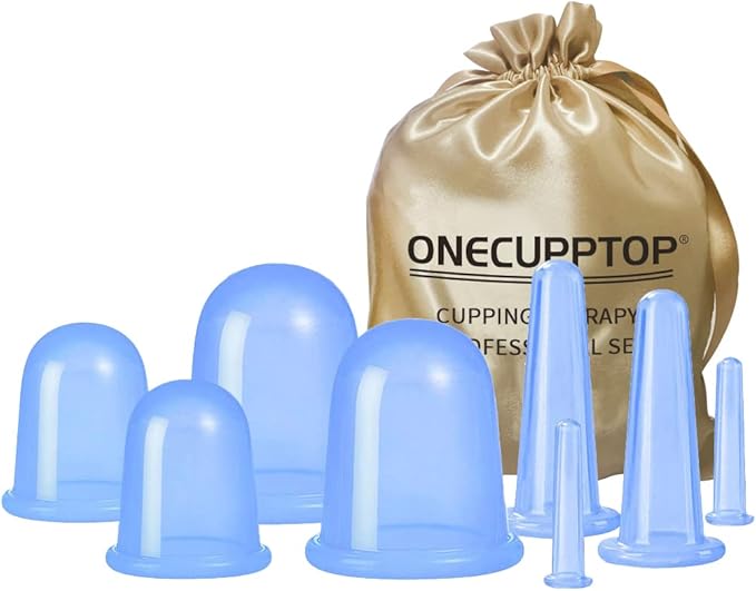 M-22 ONECUPPTOP Cupping Therapy Sets Silicone Anti Cellulite Cup Vacuum Suction Massage Cups Facial Cupping Sets Body and Face (Blue)