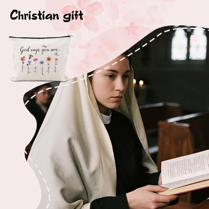 Christian Cosmetic Bags for Women Girls Religious Toiletry Bag for Teens Adults Inspirational Bible Verse Bag Pouch Catholic Birthday Gifts for Her Friends Female Christening Affirmation Gifts Ideas