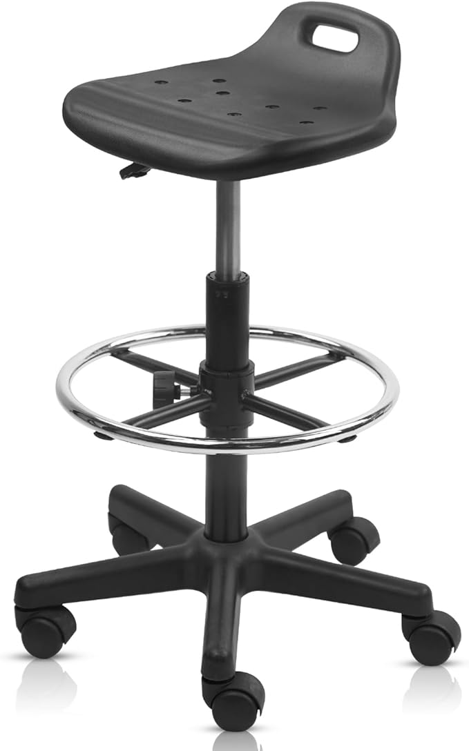 Drafting Stool Chair with Footrest, Ergonomic Breathable Seat Adjustable Height 360° Swivel Rolling Stools, Tall Office Chair for Standing Desk, Spa, Counter, Medical, Salon, Black