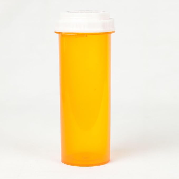 Five Star Supplies Thumb Tab Plastic Pill Bottles - Reversible Cap Easy Open & Child Resistant - Pill Container Prescription Vial - Easy Open/Push N Turn (Amber, 60 DRAM 70 ct.)