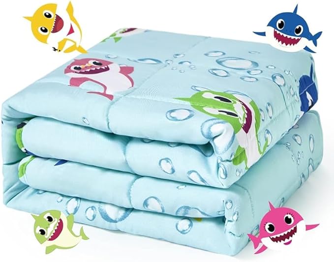 Sivio Weighted Blanket 5 lbs, Super Soft Crystal Velvet & Minky Dots Cartoon Patterns Reverise Heavy Throw, Heavy Blankets, 36 x 48 Inch Green Shark