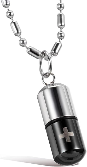 OIDEA Stainless Steel Pill Case Capsule Cross Medicine Keepsake Pendant Necklace Jewelry for Women and Men 22 inch Chain