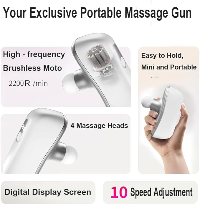 Integrated Design Mini Massage Gun – Portable Deep Tissue Massager, Intelligent Pressure-sensing Brushless Motor, One-piece Percussion Muscle Massage Gun Easy to Carry for Travel, Mothers Day Gifts