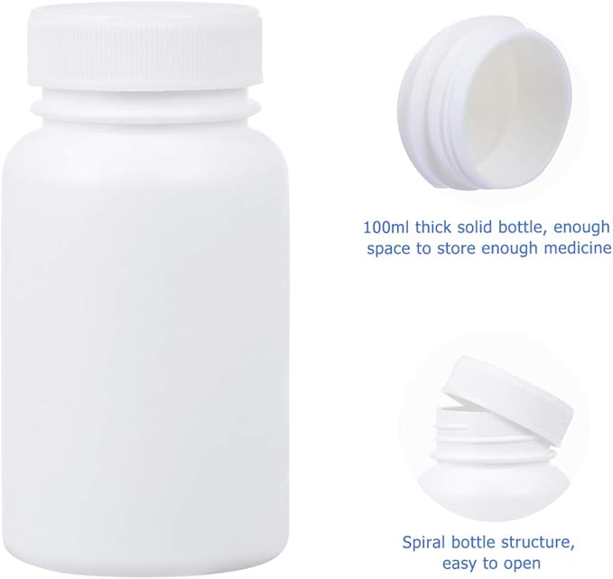 EXCEART 20pcs Empty Pill Bottle Portable Plastic Medicine Holder Container Case for 100ml (White)
