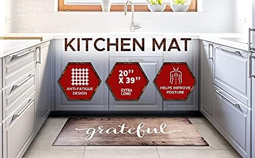 J&V TEXTILES Anti Fatigue Kitchen Mat for Floor, Embossed Themed Cushioned Kitchen Runner Rug Mat, Non Slip, Easy Wipe Clean, 1/2 Inch Thick (20x39 inches, Grateful)