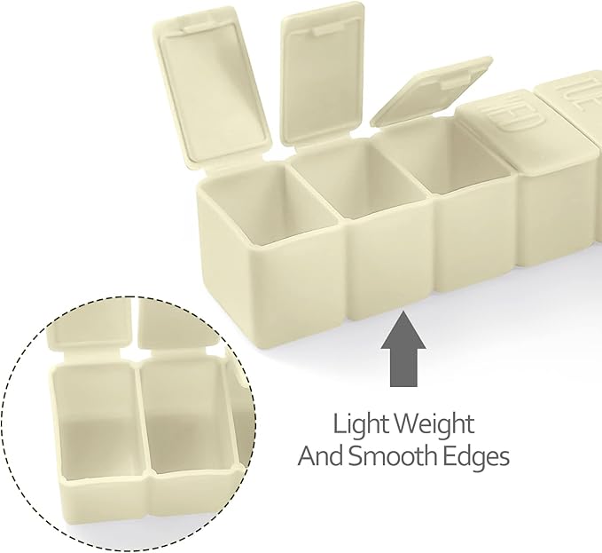 Weekly Small Pill Organizer, 7 Day Pill Case, Daily Vitamin Case Medicine Box, Pill Containers for Medicine Supplements Fish Oil(2Pcs,Beige)