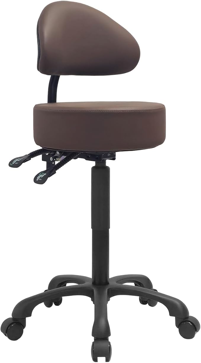 Swivel Rolling Stool Round Chair,Thick Sturdy Padding,Adjustable Stool with Wheels for Doctor,Medical,Massage Salon,Office,Shop(Brown)