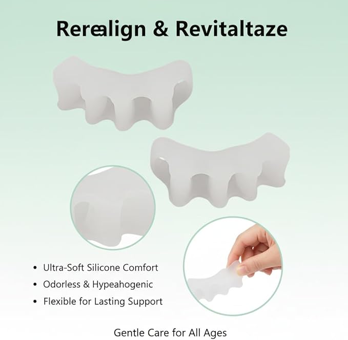 Children's Toe Separators for Functional Fitness Athletes - Toe Straighteners for Foot Pain Relief and Plantar Fasciitis - Fix Feet - Fix Toes - Fix Bunions - Toe Spacers for Crossfit White