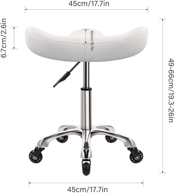 Heavy Duty Rolling Stool with Wheels Hydraulic Swivel Adjustable Rolling Stool Ergonomic Thick Irregular Leather Seat Chair for Kitchen Drafting Lab Office Salon Message Counter – White