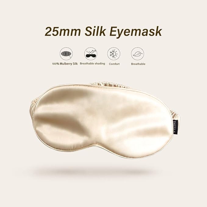THXSILK Sleep Mask 100% 25 Momme Pure Mulberry Silk Super Smooth Cooling Sleep Eye Mask Blackout for Women/Man/Kids, Eye Cover with Wide Head Strap for Good Night Sleep, Champagne