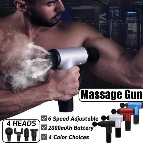 Hand held Electric Quiet Muscle Massage Gun deep Relaxation Massage Body Four Kinds of Massage Head Cordless Percussion Massager Relieve Muscle Pain and Tension (Black)