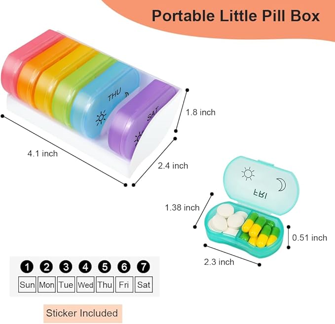 HRX Package Little Daily Pill Box Case AM PM for 7 Day, Small Pocket Purse Pills Holder, Cute Drug Organizer Container 2 Times a Day