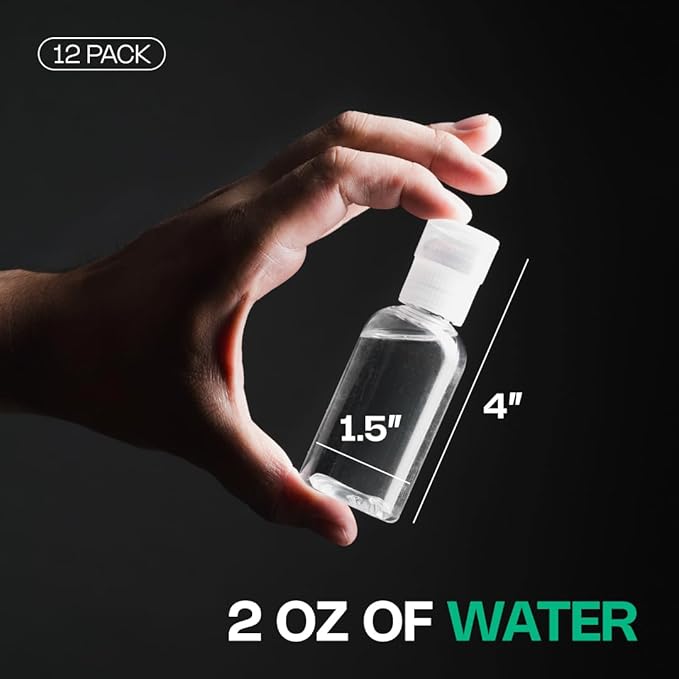 Water Bottle with Pill Container - 12 pcs 2oz Small Bottles for Travel, Compact Medicine Bottles Organizer, Travel Pill Bottle Organizer for Vitamins, Pills, and More by Vitago