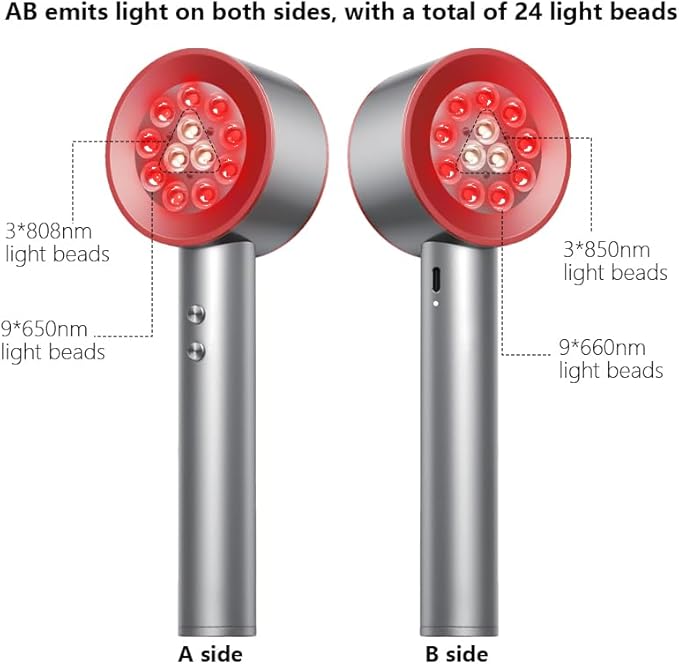 Dual-Sided Red Light Therapy Wand - Professional 4-Wavelength 630nm 660nm 808nm 850nm - High Irradiance Near Infrared Device for Deep Muscle Support, Joint Comfort, Skin Health