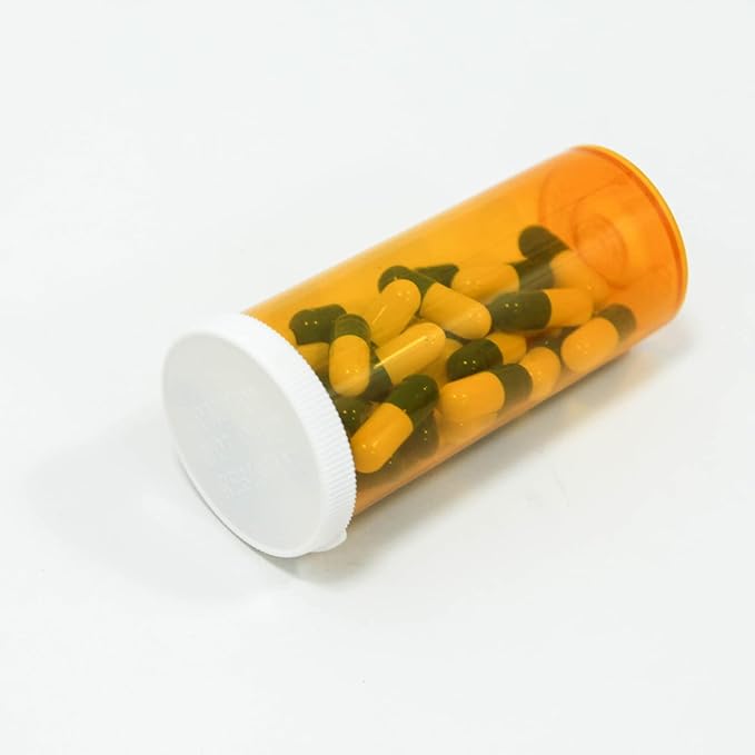 Amber Medicine Containers Snap Cap Prescription Vials Bottles Easy Open Pill Organizers Empty with Plastic Caps (20 dram, 12pcs)
