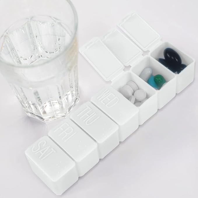 Weekly Small Pill Organizer, 7 Day Pill Case, Daily Vitamin Case Medicine Box, Pill Containers for Medicine Supplements Fish Oil(2Pcs,White)