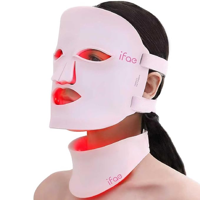 Red Light Therapy Mask for Face and Neck, 7 Colors with NIR Led Face Mask Light Therapy with Eye Protection and Remote, Rechargeable Ergonomic Design for True Anti-Aging Skincare at Home