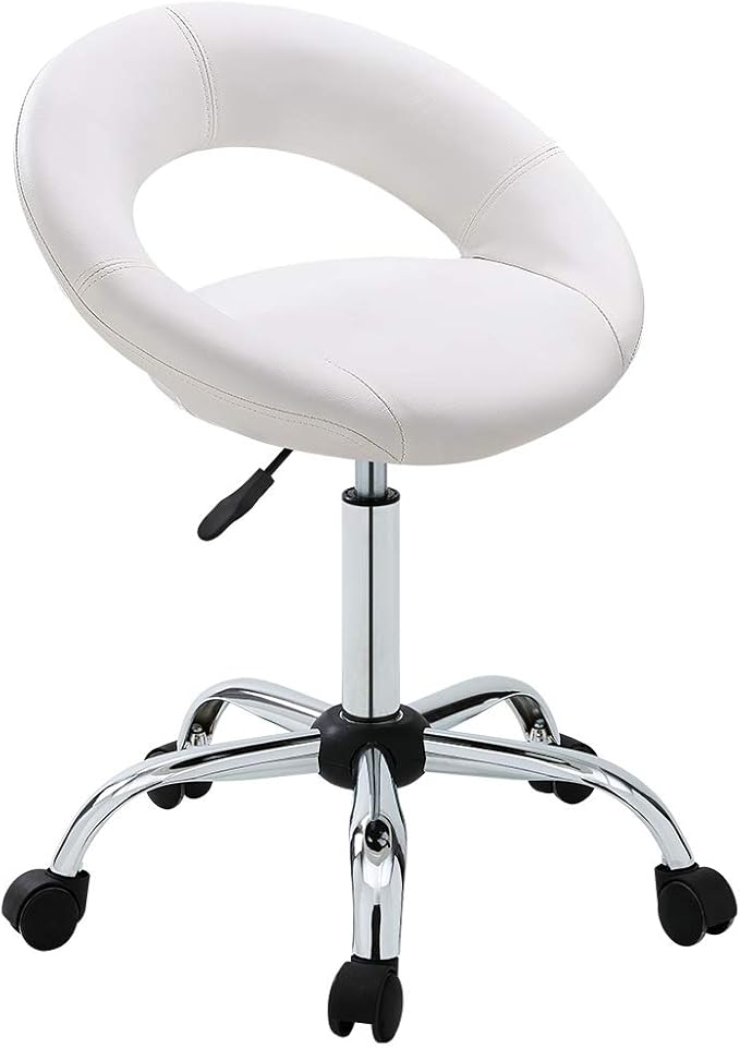 DUHOME Adjustable Swivel Work Stool Task Chairs,White Massage Salon Home Office Facial Spa Medical Chair Stool Backrest Cushion & Wheels