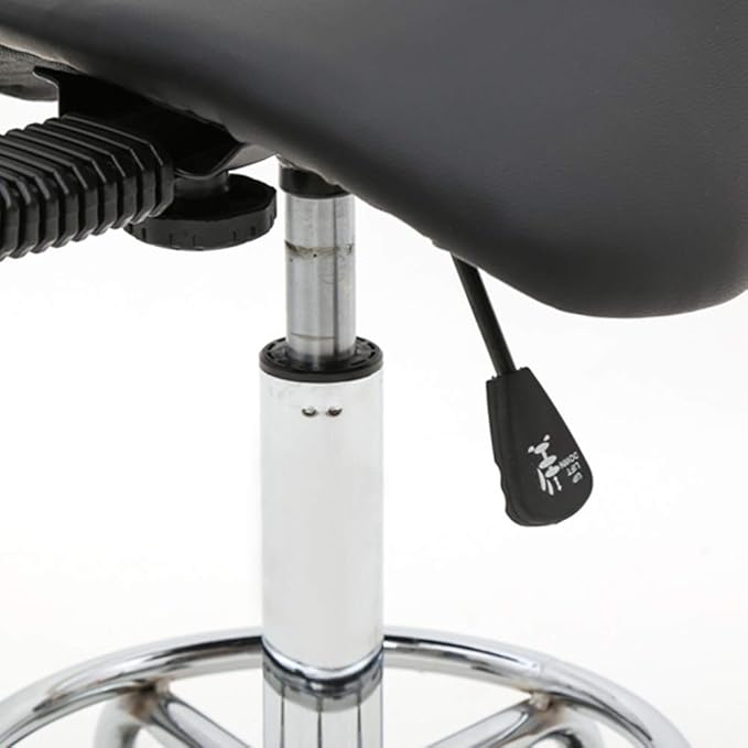 Round Rolling Bar Stool PU Leather with Wheels and Foot Rest, Height Adjustable Task Work Chair with Back for Salon Spa Office Chairs