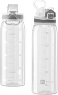 30oz Sport Water Bottle with Time Markers, Large Durable Gym Plastic Bottle Tritan BPA Free for Fitness, School, Outdoor Enthusiasts, Leakproof Clear (Pack of 1)