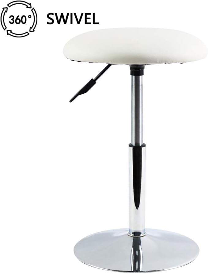 FURWOO Round Vanity Chair Height Adjustable Mini Bar Stool for Salon Spa Small White PU Leather