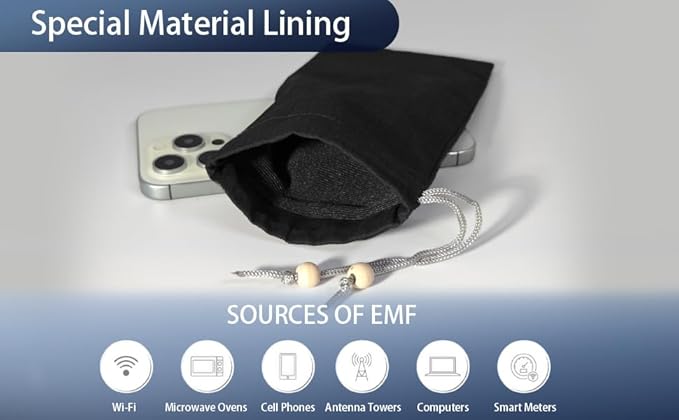 EMF Cell Phone Sleeve fo Phone Pouch, High-Shield EMF Blocking Pouch, 100% Silver Fibers forDigital Security, Signal Blocking, Anti-EMP Radiation Bag for Privacy Protection. (Black)