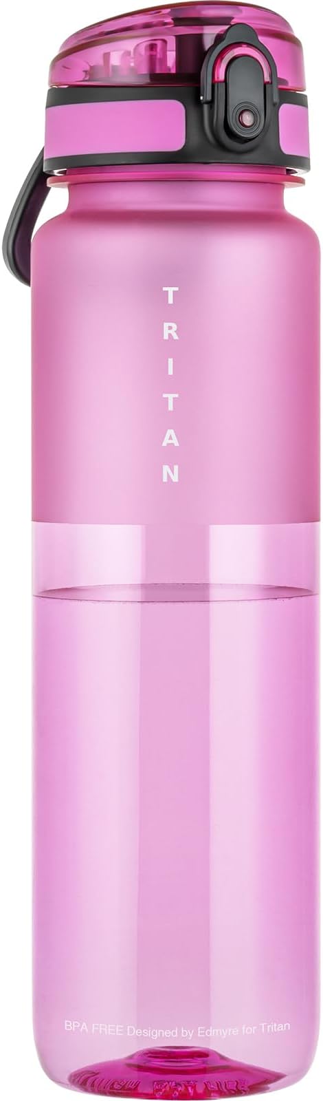 32oz Water Bottle with Chug Lid, Frosted & Clear Tritan BPA-Free, Leakproof, Wide Mouth, Portable Sports Water Bottle for Gym, Office, Travel, Outdoor (Magenta)