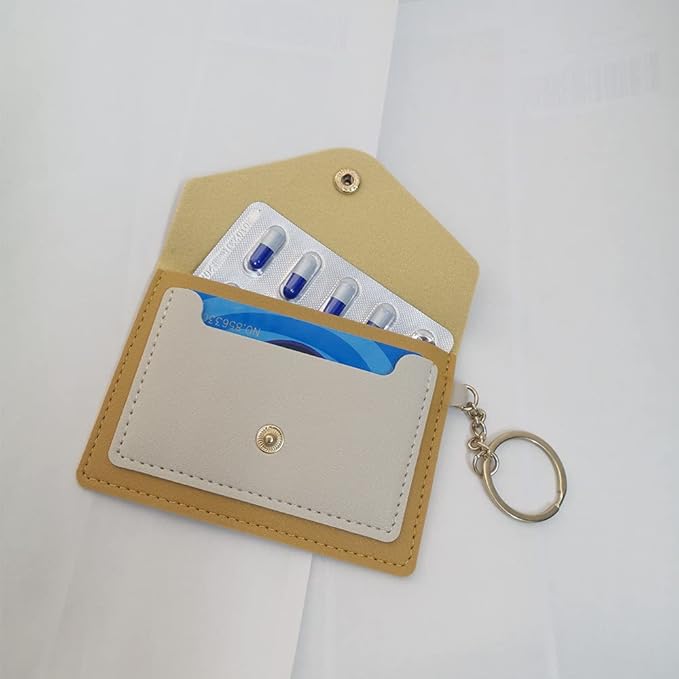 Birth Control Pill Case/Wallet PU Leather Medicine Holder Keychain Envelope Purse(Yellow)
