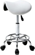 U-Kiss PU Leather Round Rolling Stool with Foot Rest Swivel Height Adjustment Medical Spa Drafting Salon Tattoo Work Office Massage Stools Task Chair,Kitchen,Salon,Bar,Office,Massage (White 2)