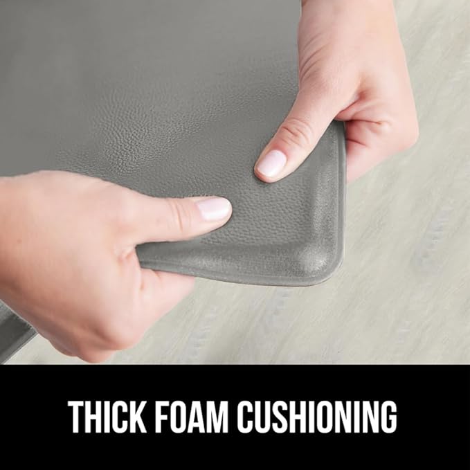 GORILLA GRIP 2 Pack Comfortable Cushioned Kitchen Mats for Floor, 17x24 + 17x48, Waterproof and Stain Resistant, 1/2 Inch Thick Soft Ergonomic Standing Desk Anti Fatigue Mat, Foam Supports Feet, Grey