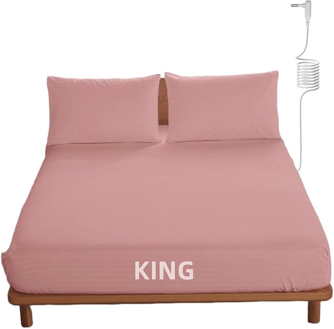 OKOHEY Grounding Fitted Sheets with 15ft Earthing Cord, King Size, 90% Organic Cotton + 10% Silver Fiber, Soft & Breathable Grounded Sheet for Better Sleep and Enhanced Wellness, Pink