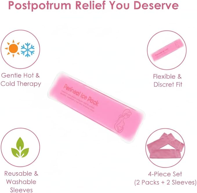 Perineal Cooling Pad, Postpartum Cold Packs Gel Bead Ice Pack Cold Therapy for Women After Pregnancy and Delivery, 2 Ice Pack and 3 Cover (Pink Gel Ice Pack)