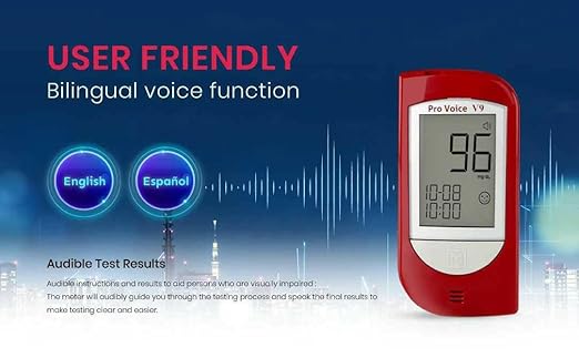 FORA Pro Voice V9 Diabetes Testing Kit for Accurate and Easy Monitoring Your Blood Glucose with Talking Glucometer, 1 Meter, 100 Test Strips, 100 Lancets, 1 Painless Design Lancing Device, Carry Case
