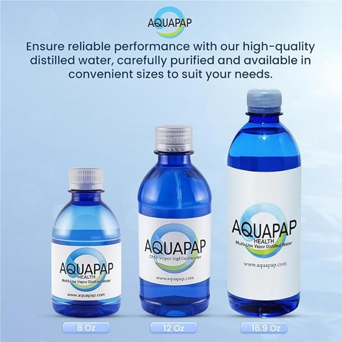 AQUAPAP 8 Ounce 8 Pack Vapor Distilled CPAP Water | for use with Resmed and Respironics Machines