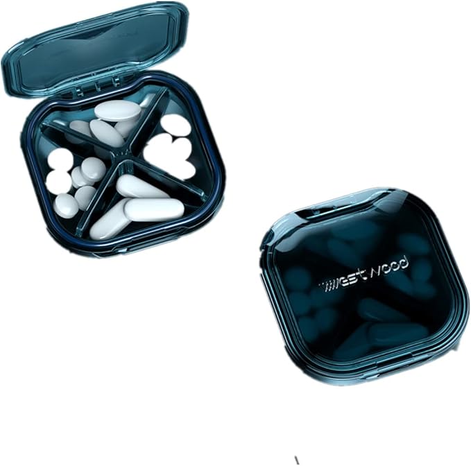 Portable Pill Organizer, Small Pill Box Medicine Supplement Pill Case, BPA Free Tritan Material (Blue)