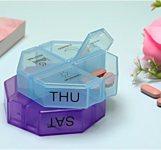 Weekly Pill Organizer 4 Times a Day, Large Pill Dispenser 7 Day with 28 Extra Large Compartments, Portable Travel Pill Box AM PM Morning Noon Evening Bedtime Medication Organizer for Vitamins Fish Oil