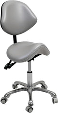 Saddle Stool Rolling Chair for Medical Massage Salon Kitchen Spa Drafting,Adjustable Hydraulic Stool with Wheels (Grey, with Backrest)