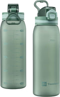 Time Marker Water Bottle 30 oz with Push Button Motivational Measurement Marker, Reusable Tritan Plastic Water Jug for Workout Sport Travel Water Tracker (Pack of 1)