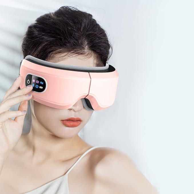 Eye Massager with Airbag Kneading,Constant Temperature Hot Compress, Multi-Frequency Vibration and Bluetooth Music (Pink, Large)
