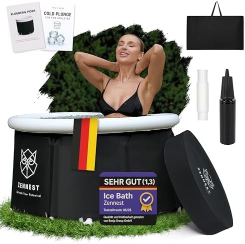 Patented Leak Guard Ice Bath Tub for Athletes – 90 Gal XL Cold Plunge Tub, 6-Layer Insulated Portable Bathtub for Adults, Air-Cavity Thermal Shield, 2-in-1 Hot & Cold, Outdoor/Indoor + eBook